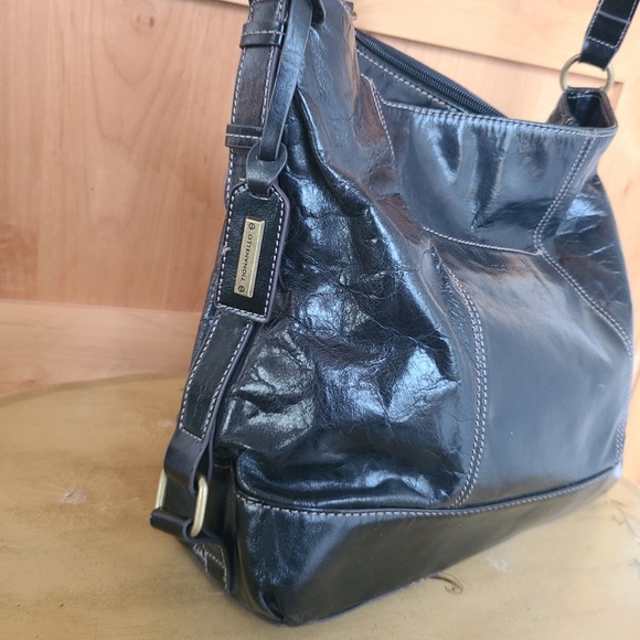 Tignanello Black Leather Shoulder Bag Minimalist Retro 90s Classic Logo Charm - Picture 5 of 11